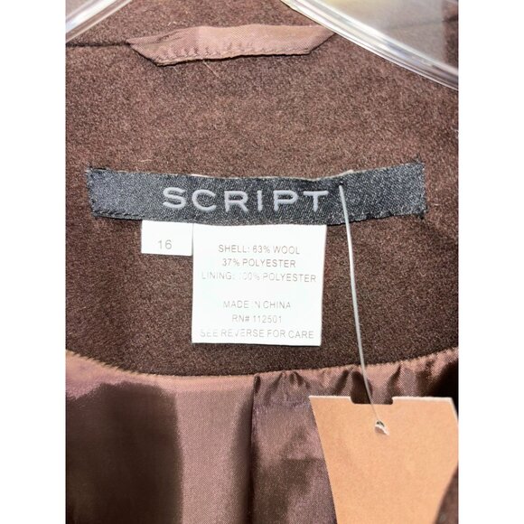 Script Women's Brown Wool Blend Embroidered Blazer Size 16 #31018 - Picture 3 of 3